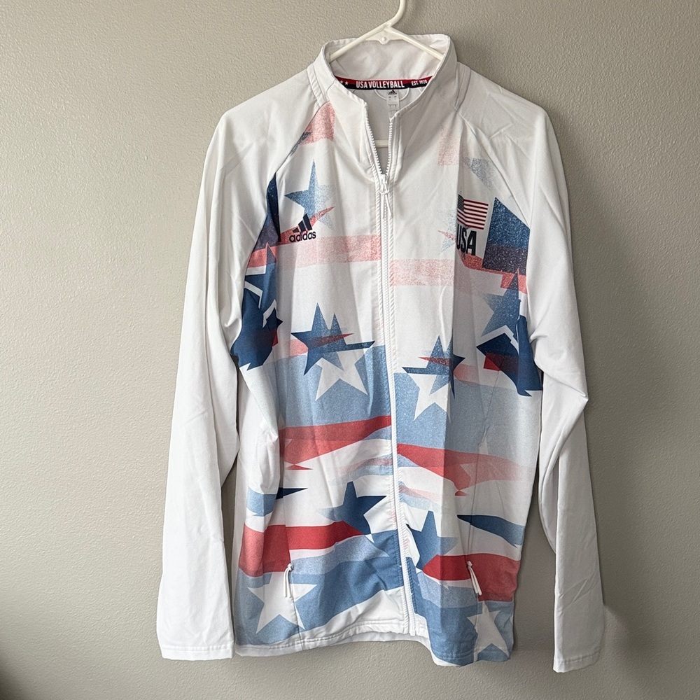 Adidas Men’s USA Olympics Volleyball Warm Up Jacket White Red Blue Stars Large